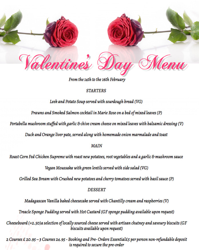 The White Lion Hotel Seaford, East Sussex Valentine's Day Menu